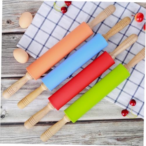 10-inch Silicone Rolling Pin with Wood Handles for Baking