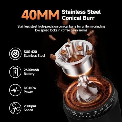 AAOBOSI Cordless Burr Coffee Grinder, 60 Settings