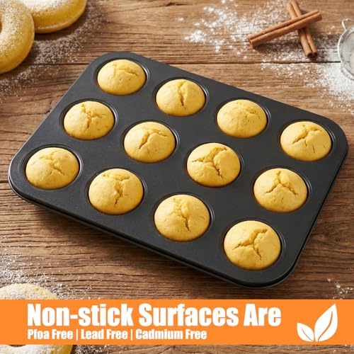 3 Pack Mini Fluted Tube Cake Pan, Non-Stick 12 Cavity Cake Baking Pan