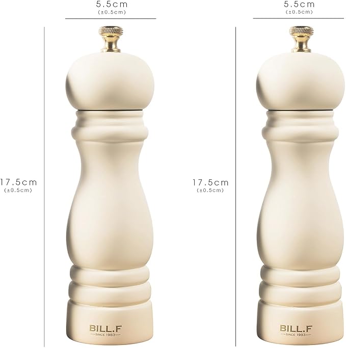 BILL.F Salt and Pepper Grinder Wooden Pepper Mill Grinder White Salt Pepper - Image 3
