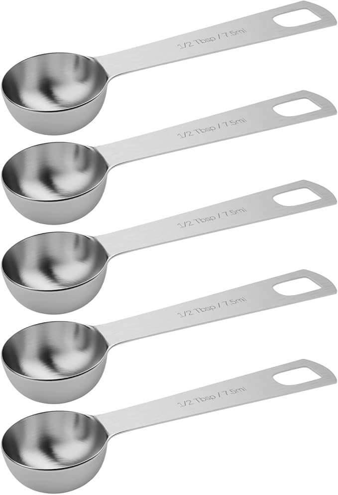 5PCS 1/2tbsp Single Measuring Spoon, Stainless Steel Individual Teaspoons Only by BERYLER