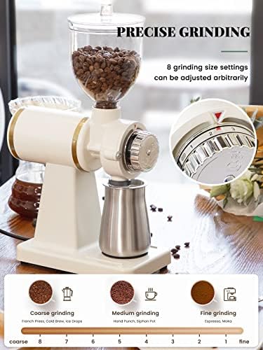 Huanyu 60mm Flat Burr Coffee Grinder, Cream White