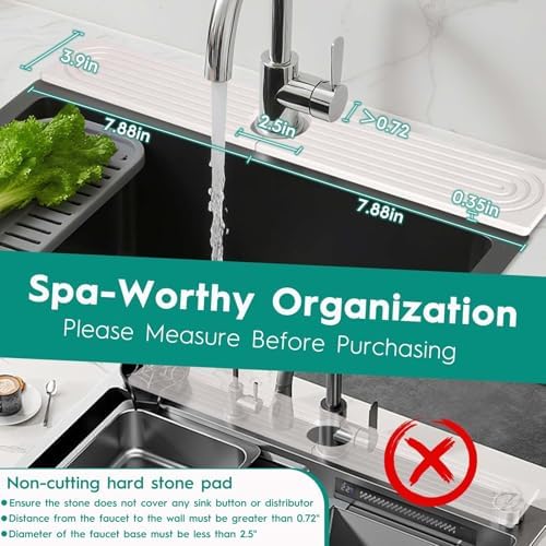 16 Inch Stone Faucet Mat for Kitchen Sink, White