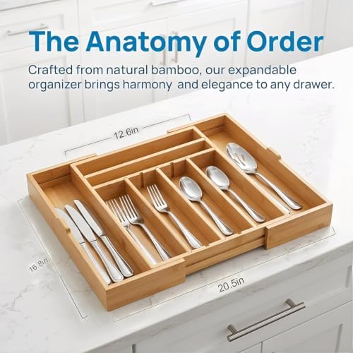 Bamboo Kitchen Silverware Drawer Organizer (DIY Slot, Natural)