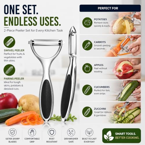 Vegetable Peeler Set for Kitchen, Potato & Fruit Peelers, Stainless