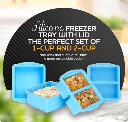 ZIP STANDING Silicone Freezer Trays with Lids, Set of 4 - with 1cup