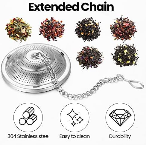 Zopeal 9 Pcs Tea Infuser Stainless Steel Strainer with Chain, Medium