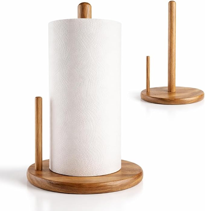 Jumbo Acacia Wood Paper Towel Holder – Large 8.27" Diameter Non-Slip Base by E-ROOMTREND