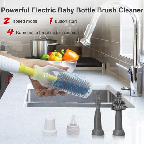 Electric Bottle Brush Set, 360°Automatic Bottle Brush Cleaner with 3