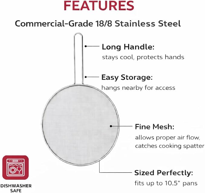 HIC Kitchen Splatter Screen, 18/8 Stainless Steel - Image 3
