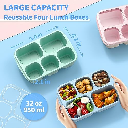 Bento Box Adult Lunch Box - 4 Pack, 5 - Compartment Meal Prep