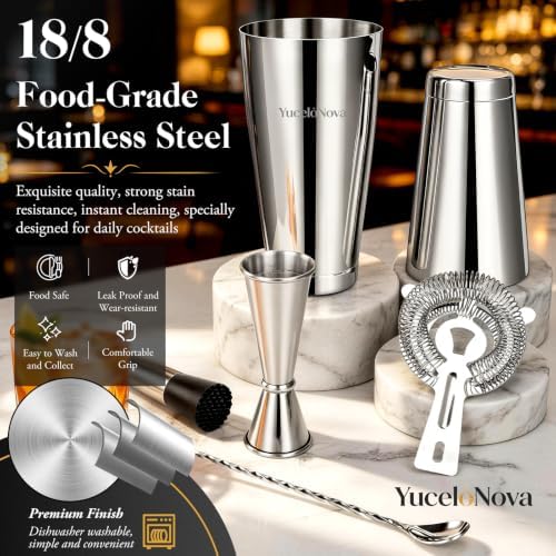 Boston Cocktail Shaker Kit with Bamboo Stand, Home Bar Party Gift
