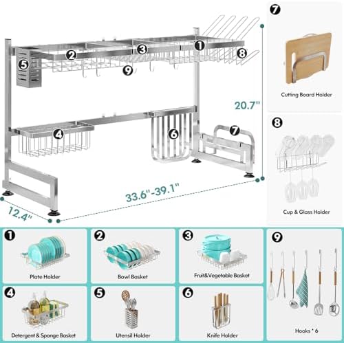MAJALiS 2 Tier Extra Large Stainless Steel Over The Sink Dish Drying Rack
