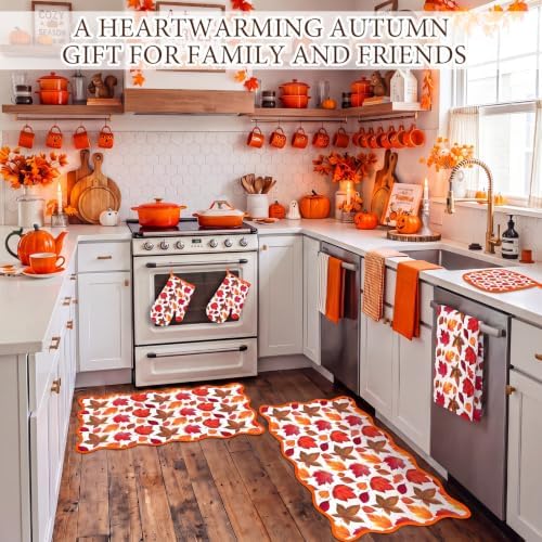 10 Pcs Fall Kitchen Decor Set Maple Leaf Towels Mats Pot Holders Oven