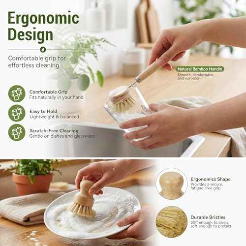 DEBETOOL 6-Piece Bamboo Dish Brush Set