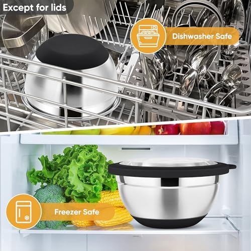 P&P CHEF Black Mixing Bowls with Lids Set of 6, Salad Serving Bowls