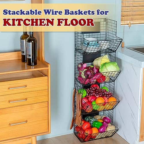 X-cosrack Metal Wire Basket Wall Mount, 4 Tier Extra Large Wall