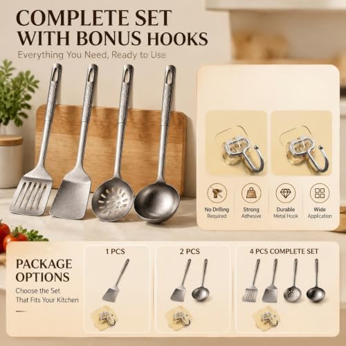 Pure Titanium Cooking Utensil & Spatula Set 4PCS Titanium Spatula,H