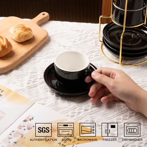 Sweejar Porcelain Espresso Cups with Saucers, 4 Ounce Stackable