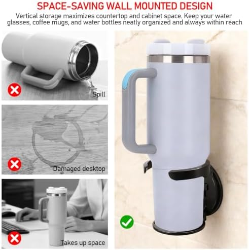 Wall Mount Cup Holder 2 Pack Black Water Bottle Organizer for Stanley