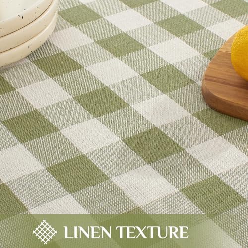 Softalker Gingham Rectangle Tablecloth with Tassel, Sage Green, 55" x