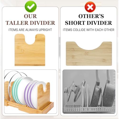 Bamboo Expandable Pot Lid Organizer, Pots and Pans Holder Rack for