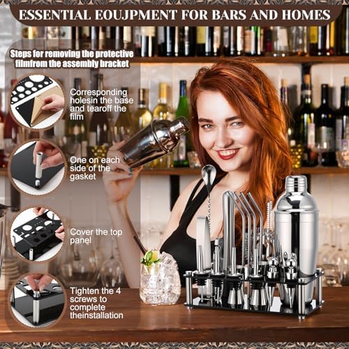 28 Pcs Cocktail Shaker Set and Bartender Kit with Stand, 18 x 12 Inch