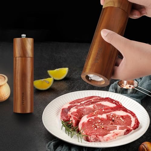 Acacia Wood Salt and Pepper Grinder Set with Base
