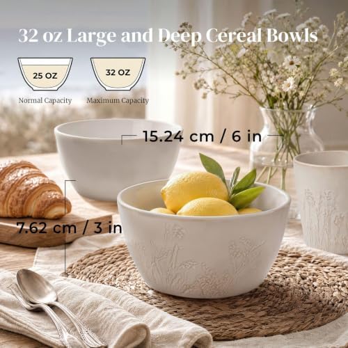 DOWAN Large Soup Bowls, 32 OZ Ceramic Cereal Bowls Set of 4