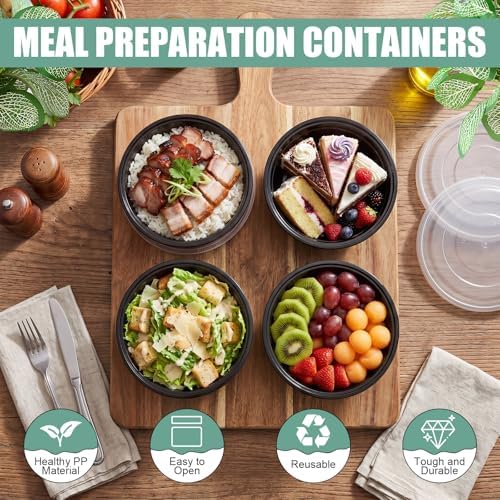 100 Pcs 24 oz Meal Prep Containers with Lids Round