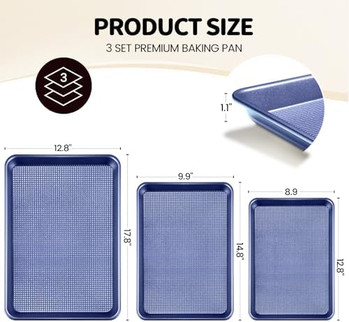 Vinino Baking Sheet Set of 3, Cookie Sheets For Baking with Square