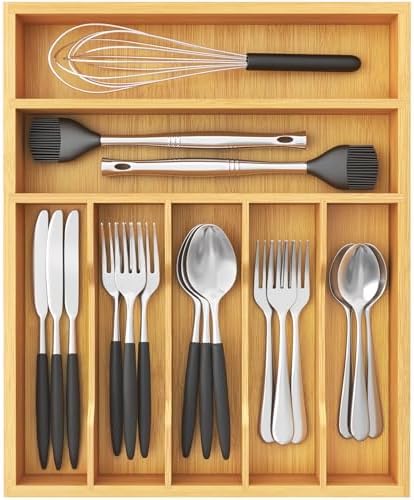 Lifewit Bamboo Silverware Drawer Tray, 12.9 x 16.5