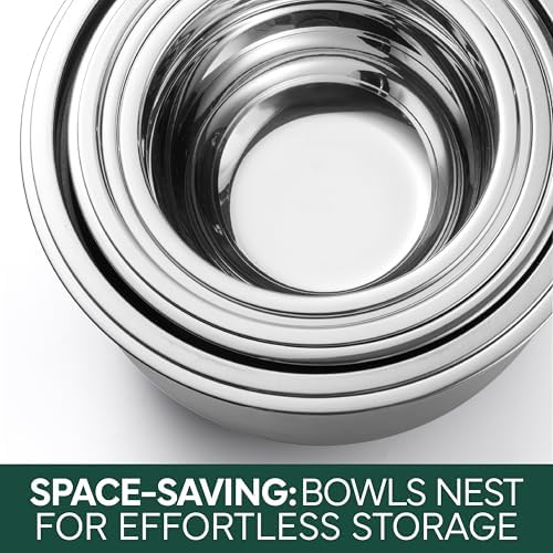 COOK WITH COLOR Stainless Steel Mixing Bowls Set with Lids - Nesting Bowls with Non-Slip Bottom, Sage, 12 Pieces