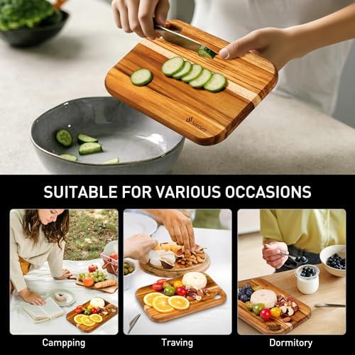 2 Pack Small Teak Wood Cutting Board for Kitchen 8.6" x 6" Mini Wooden