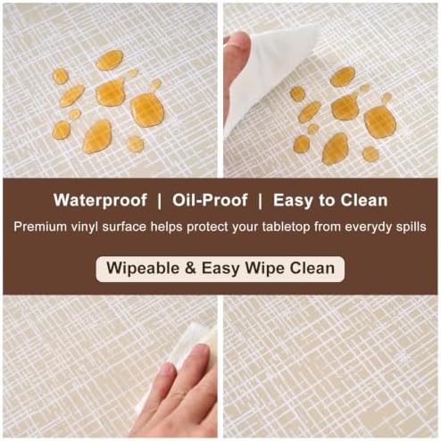 LIBERECOO Round Vinyl Fitted Tablecloth with Flannel Backing Elastic