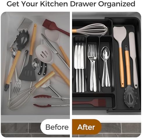 ukeetap Extra Large Expandable Silverware Organizer, Flatware Tray