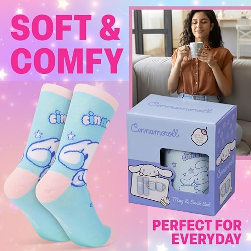 Get Trend Cinnamoroll Sanrio Coffee Mug, Socks Set, 11.5 oz Ceramic