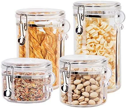 Oggi 4pc Clear Canister Set with Clamp Lids & Spoons - Airtight Food