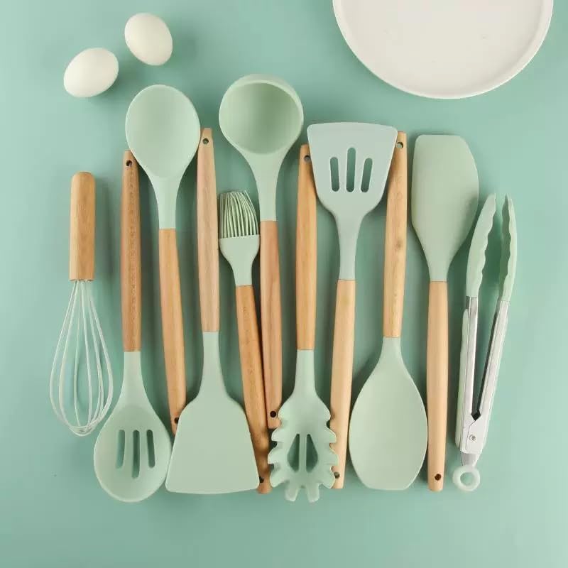 Caboh Silicone Kitchen Utensil Set, 12-Piece, Light Green