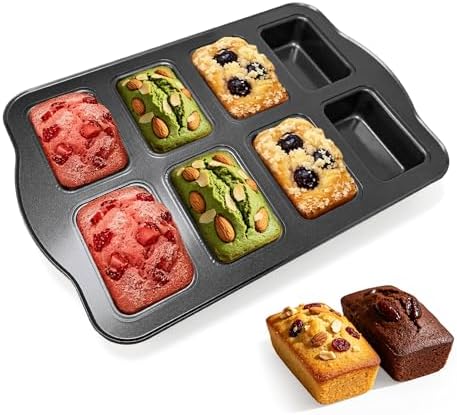 Mini Loaf Baking Pan, 8-Cavity Non-Stick Bread Pans Set, Gray