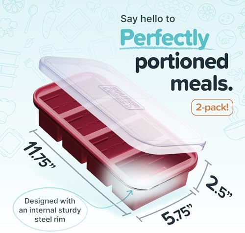 Souper Cubes 1 Cup Silicone Freezer Trays with Lids, Cranberry, 2-Pack