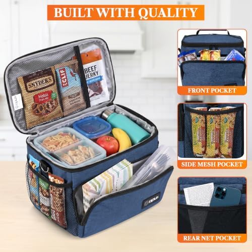 opux Insulated Lunch Bag for Men Women, Leakproof Soft Lunch Box, Navy