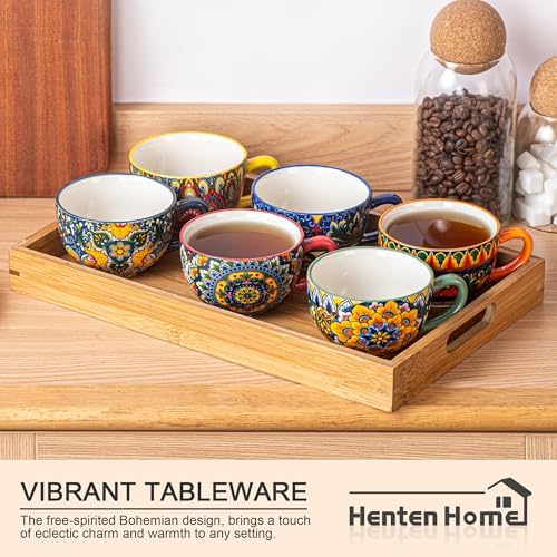 Henten Home 8.5 oz Ceramic Cappuccino Cups, Latte Cup with Saucers Set