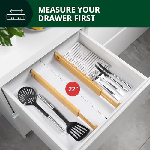 Bamboo Drawer Dividers Organizers, Adjustable Drawer Separator