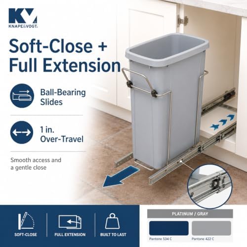 Knape & Vogt Pull-Out Trash Can, 20 Qt, Platinum