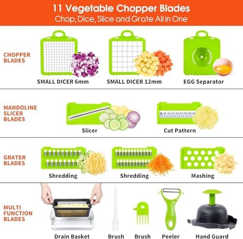 16-in-1 Vegetable Chopper with 7 Blades, Grey