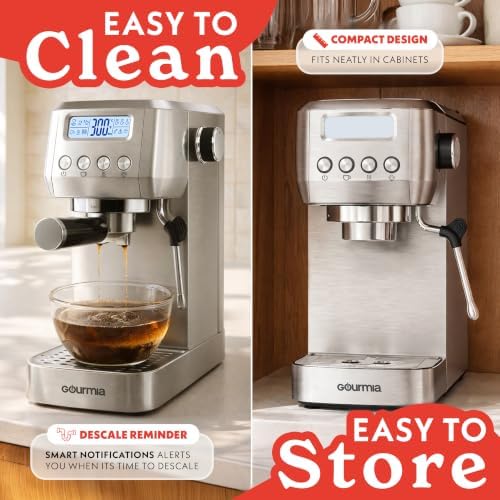 Gourmia Slim Espresso Machine with LCD Screen and Milk Frother