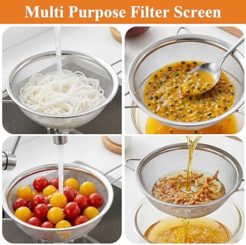 Supkiir 4 Pcs Stainless Steel Funnels with Fine Mesh Strainer, 1.4