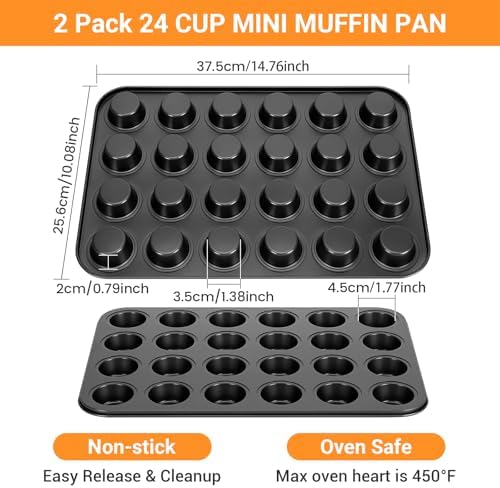 2 Pack Mini Muffin Pan Nonstick 24 Cup, Mini Cupcake Pans for Baking