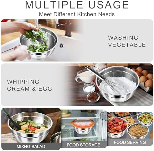 HaWare Mixing Bowls with Airtight Clear Lids, 6-Piece Stainless Steel